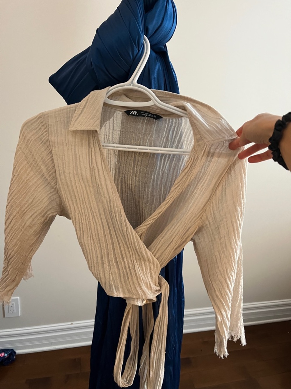 Zara Beige Crinkle Wrap Blouse